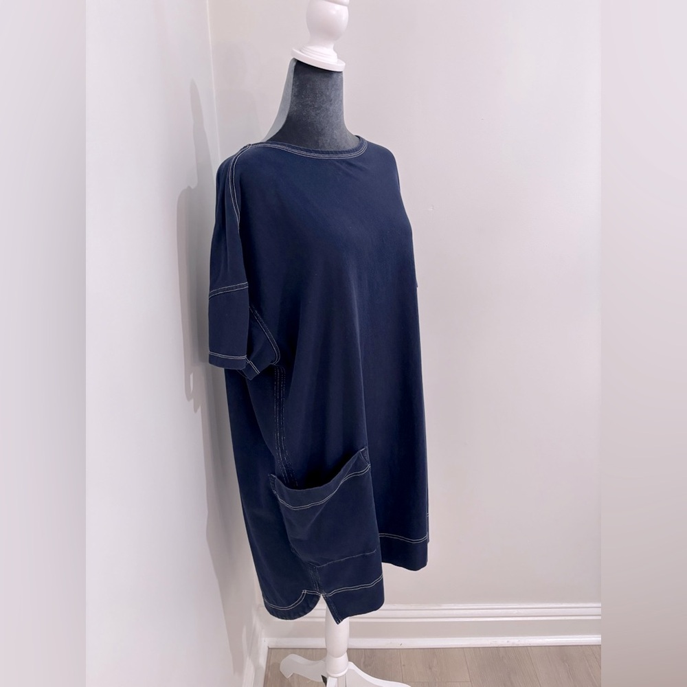 Everlane Oversized Mariner Dress In True Navy/White Size L - Picture 7 of 16
